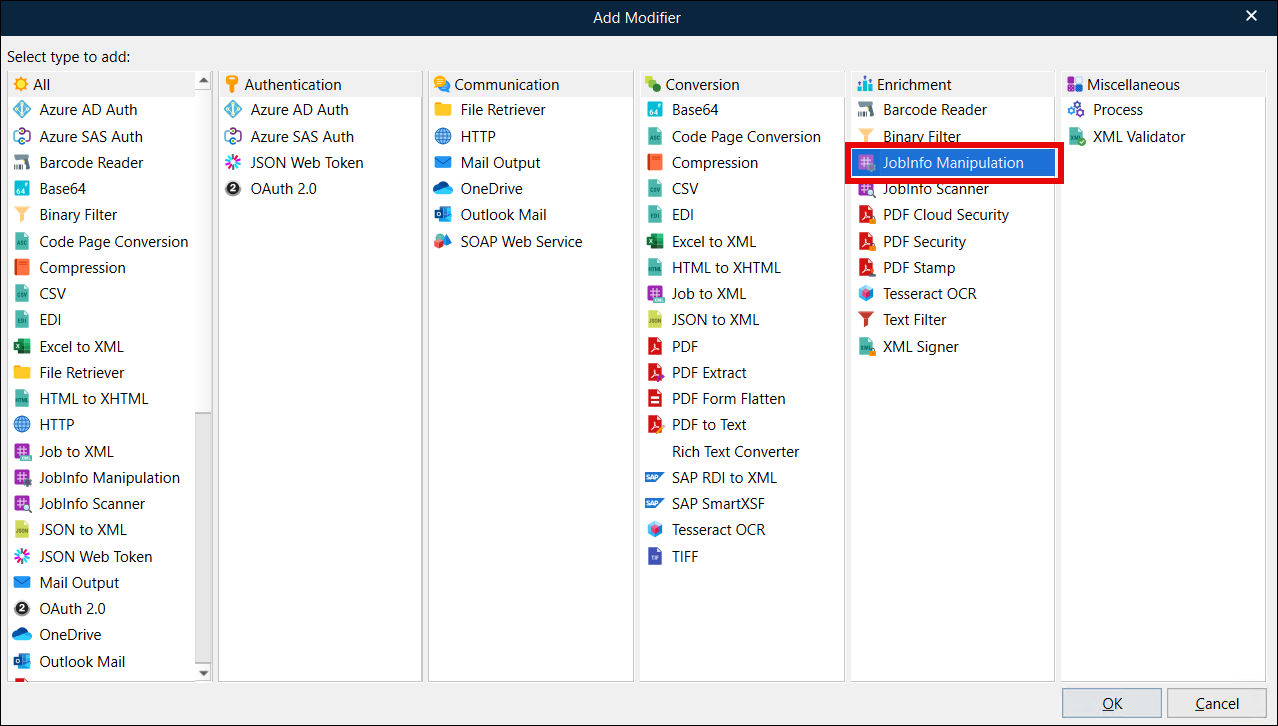 The Add Modifier window.